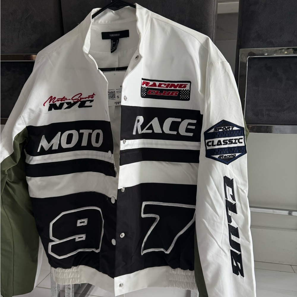 Forever 21 Racing Style Men's Jacket - White, Black, Green